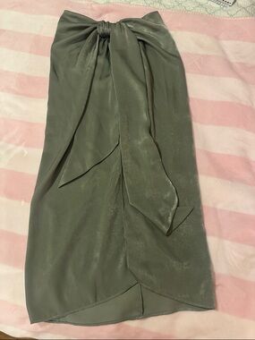 Zara Olive Green Wrap Skirt with Front Tie